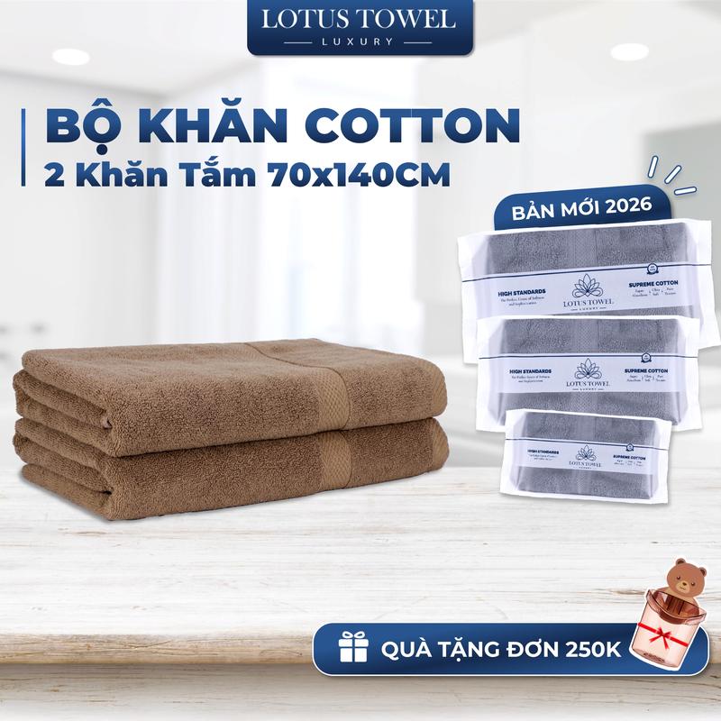 Bộ 2 Khăn Tắm LOTUS TOWEL 70x140cm Làm Từ Sợi Cotton Cao Cấp Mềm Mịn Thấm Hút Không Ra Màu Nhà Tắm