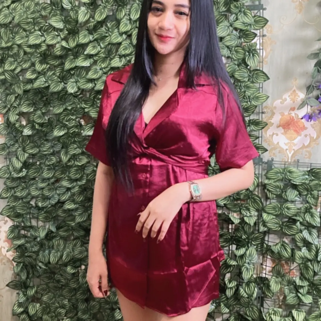 Setelan satin pendek cantik dan manis Dewasa Panjang