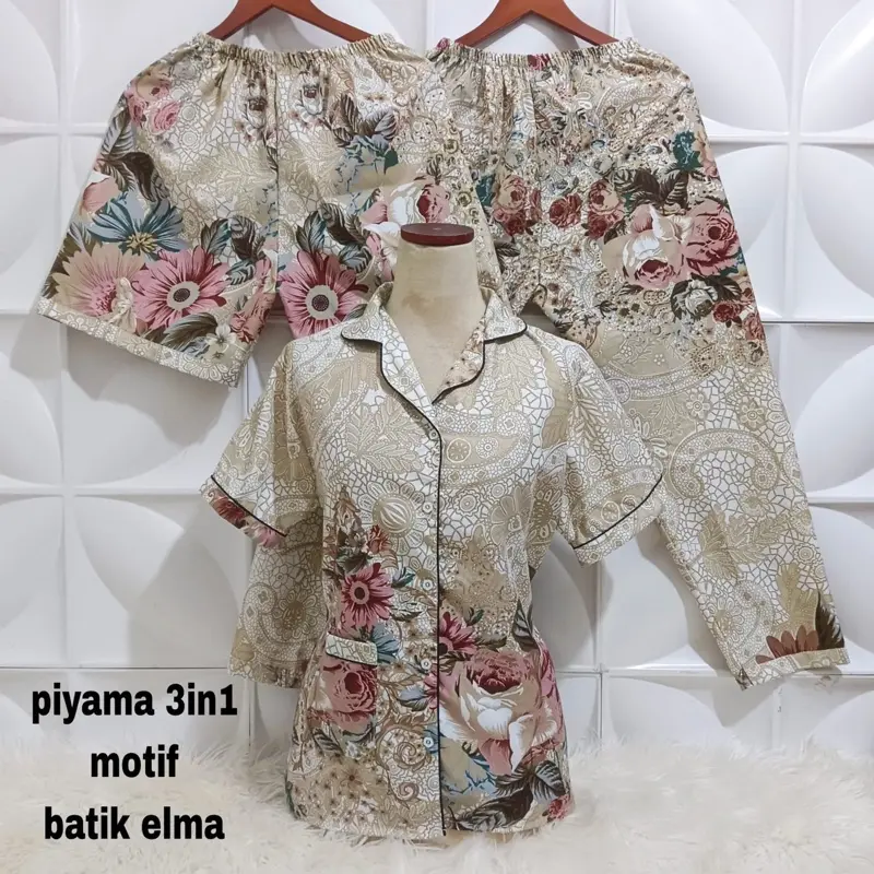 piyama wanita 3in1 motif bunga edition 8