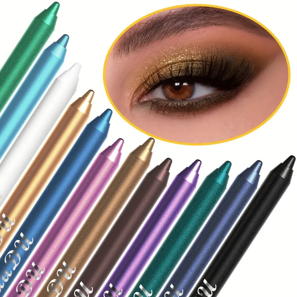 Satu Set Pena Eyeliner Tahan Air dengan Efek Berkilau - Termasuk Eyeshadow Tahan Lama dan Mudah Diwarnai Highlighter