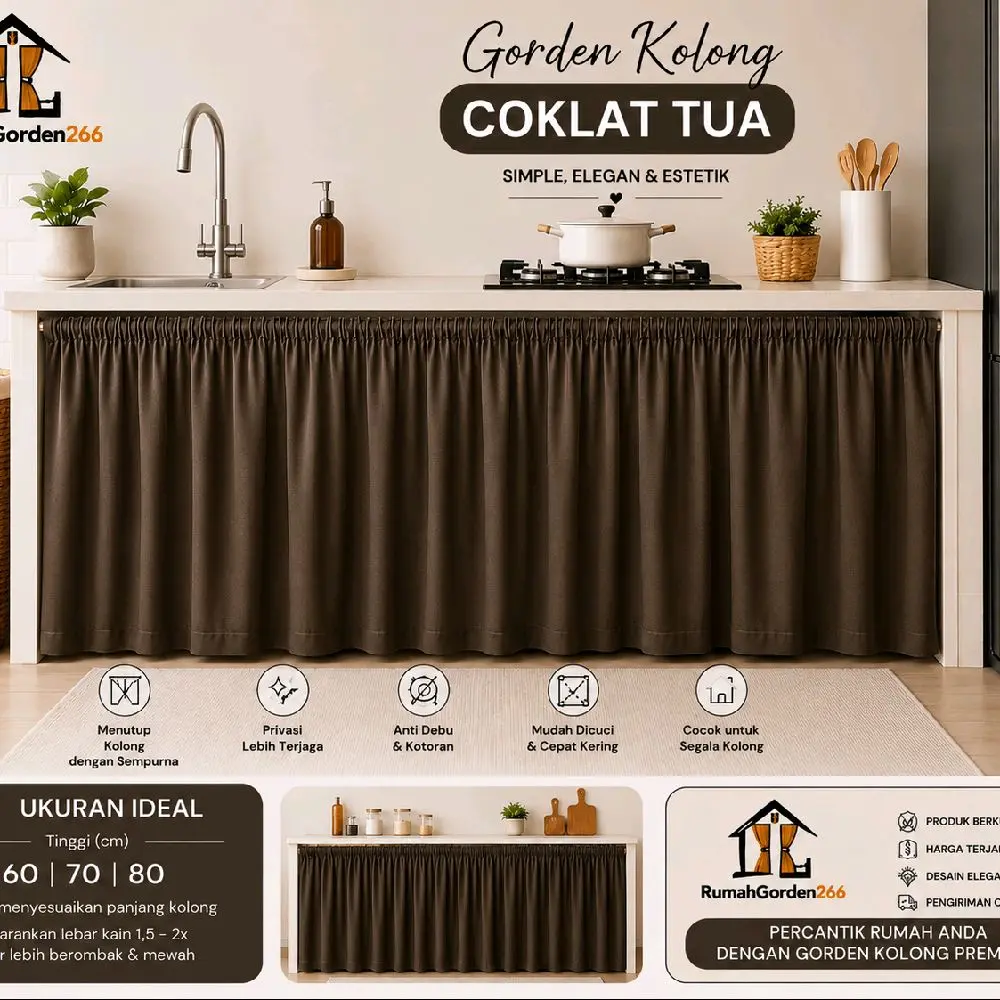 Gorden Kolong Dapur Katun Embos Premium, Gorden Bawah Wastafel Minimalis Aesthetic