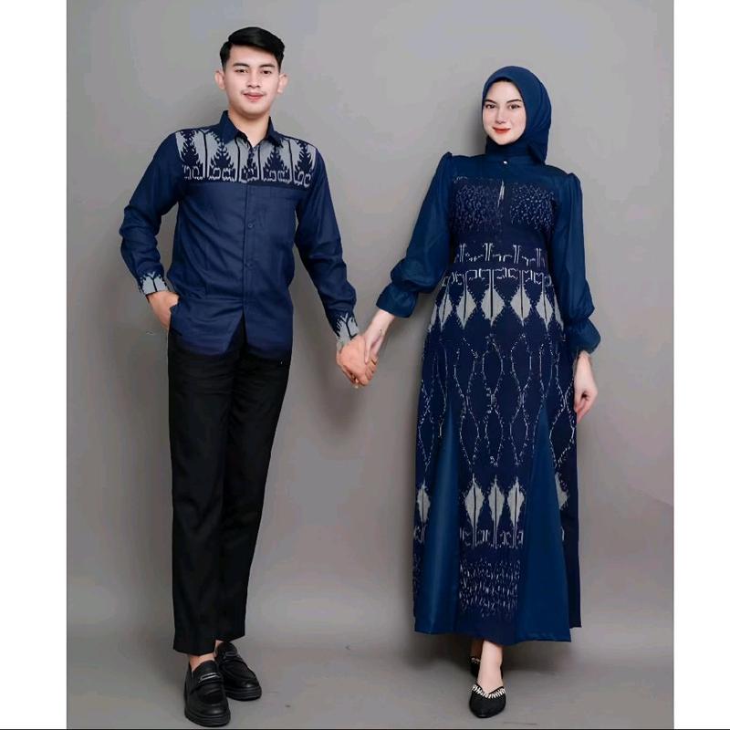 Baju Couple Gamis Tenun Troso, Dress Tenun Kondangan Pesta Formal Hitam Kombinasi, Baju Kekinian Pasangan Lebaran Kemeja Tenun B67 0