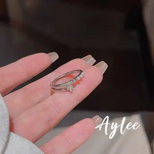 【Aylee】Cincin Jantung Lapisan Ganda Perak Wanita Cincin Jari Telunjuk Mutiara Cincin Terbuka Cincin Siswa yang Dapat Disesuaikan Rings B570