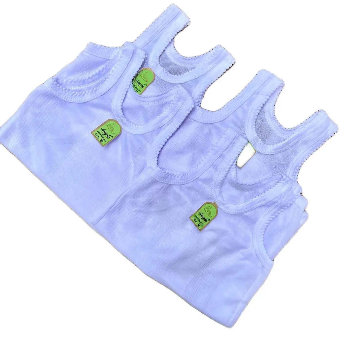 Kaos Singlet Anak Laki-laki Perempuan Angela Putih Polos Bahan Katun Salur Fashion Murah