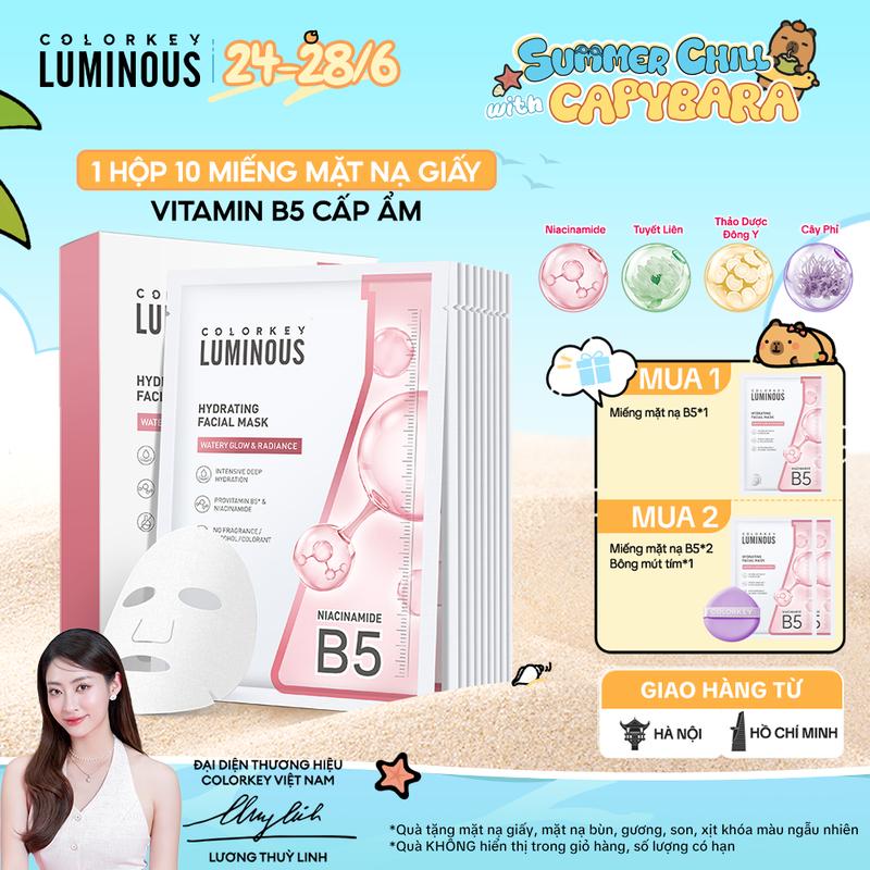 1 Hộp 10 Miếng Mặt Nạ Giấy COLORKEY LUMINOUS Vitamin B5 Hỗ Trợ Cấp Ẩm Làn Da Nhiều Dưỡng Chất 25ml/miếng