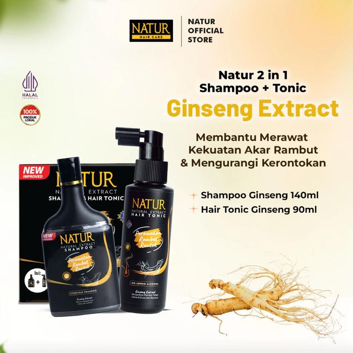 Gambar [PAKET 2 IN 1] NATUR Ginseng Shampoo 140ml & Hair Tonic 90ml - Paket Sampo Tonik Deep Conditioning Perawatan Rambut Rontok Anti Hair Fall dari Health and Beauty Solution Kota Tangerang Tokopedia