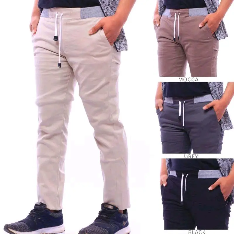 Celana Panjang Cinos Dewasa 4 Pcs - Pinggang Melar, Slimfit Casual Hitam, Cocok untuk Kerja Pria/Cewek Chino Formal Kantor Skinny Cowok Stretch Katun 1