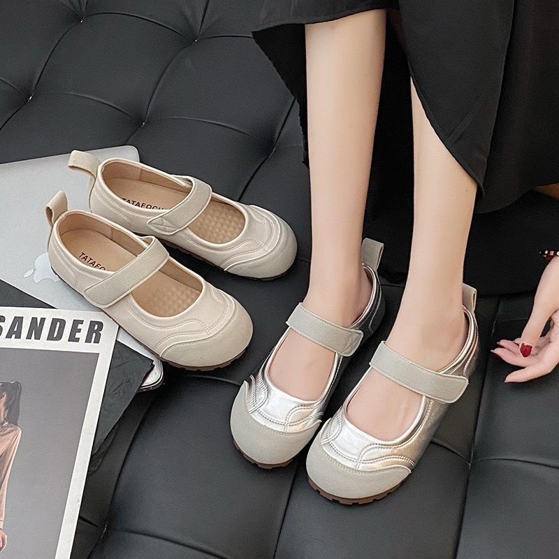 Giày búp bê lolita nữ Soull quai dán đế thấp da mềm mại Fullboxx - Size 35 đến 39