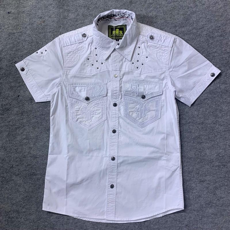  Áo sơ mi nam tay ngắn  hoạ tiết full thêu  đính đá bi inox 2 màu : trắng đen 