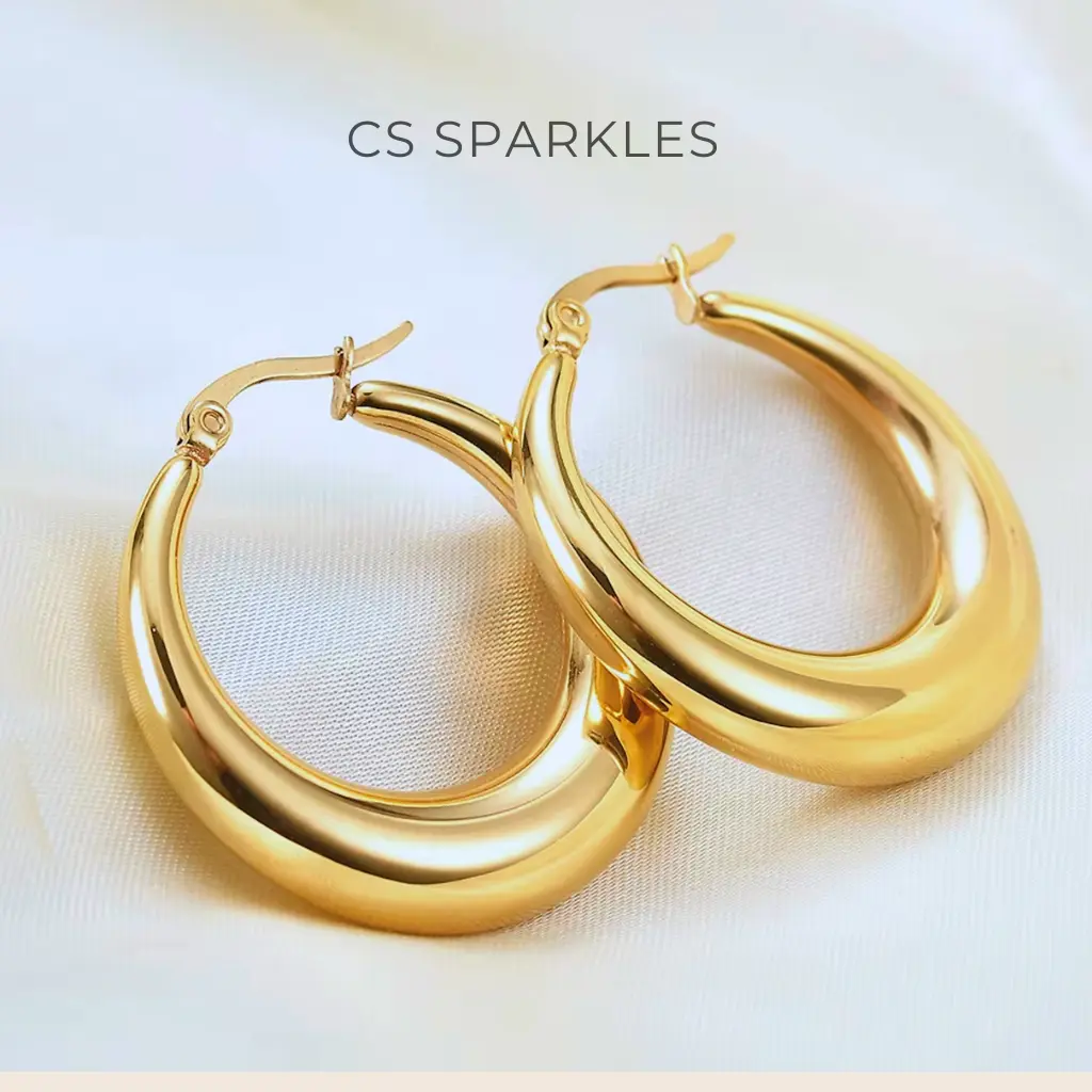 Chunky Hoop Earrings, 18K Gold Plated – Bold, Waterproof & Hypoallergenic Jewellery