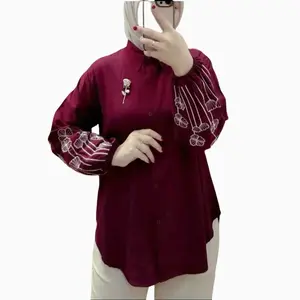 Kemeja Wanita Livya Motif Bordir Bunga Rayon Adem Premium Nyaman