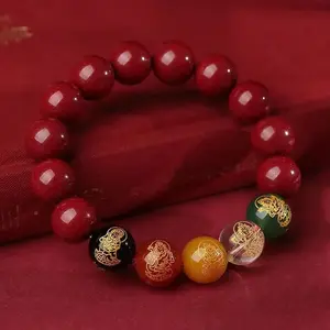 Gelang Tasbih Merah 5 Arah Kekayaan 10mm - Colourful Red Beads Bracelet Bangles Yoga God Wealth Lucky Bracelets Fortune God Pixiu Agate / Aksesoris Manik Manik Warna Warni Pria Wanita Cewek Cowok Unisex