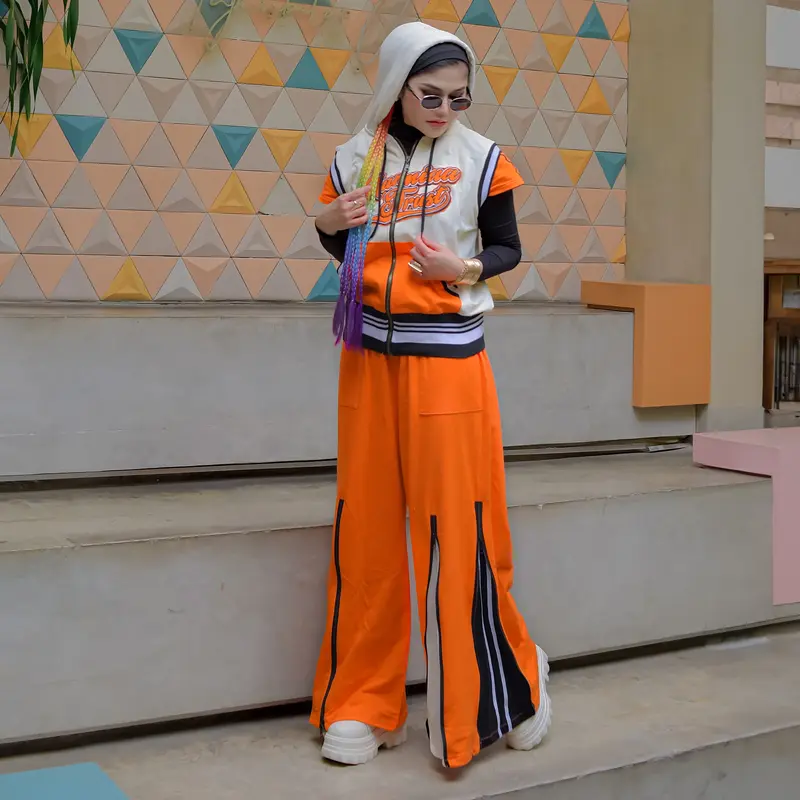 Numiaa atasan top rompi setelan celana wide cutbray seleting sporty olahraga berwarna series josephine - elektra 4