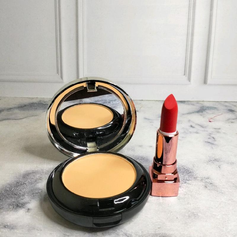 1 Set Bedak padat Foundation dan cair plus Lipstick putar matte tahan lama waterproof Lipstik Bibir 3