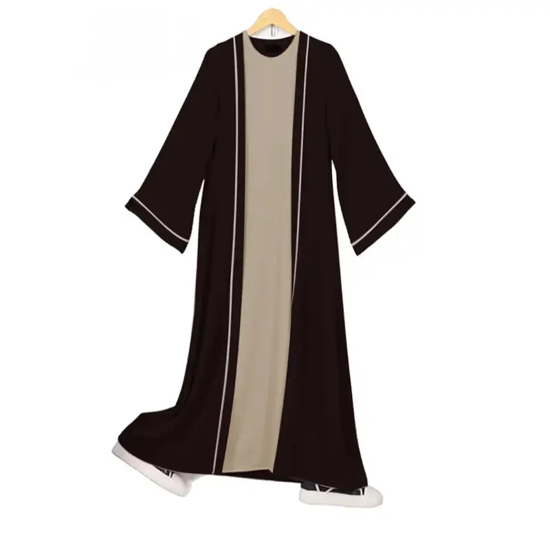 zarqa luna - Gamis Abaya Syar'i Muslimah Dua Warna Bahan Crinkle Airflow Terbaru Cantik Dewasa Hitam Putih Dress Wanita Mewah Lebaran Remaja Simple Kondangan 3