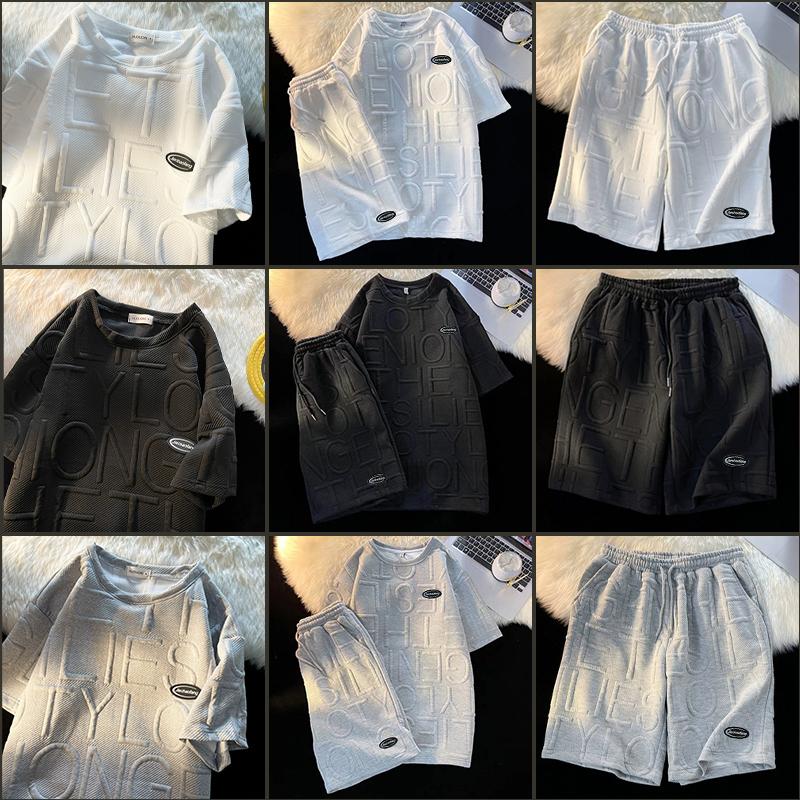 outfit pria 1 set lengkap keren 2025 one set pria korean style  baju kaos pria  hitam distro t shirt oversize putih setelan pria polos pria setelan kaos pria Dewasa Pendek Celana Cowok Combed outfit  skena