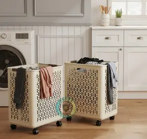 Keranjang Laundry Lipat Bahan Plastik Ada 4 Roda 360 Derajat
