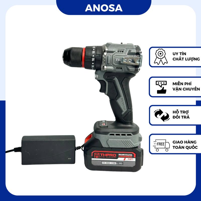 [HQD] Bộ Máy Khoan Pin THPRO TH7713AK 1Pin 10Cell Sạc Dây, 3 Chức Năng, Đầu 10ly Autolock, Động Cơ Không Chổi Than, Chân Pin Phổ Thông