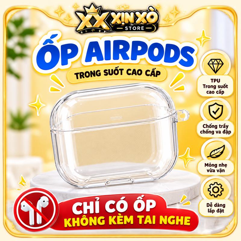 Ốp bảo vệ tai nghe Airpod 2 3 4 5 Pro 2 Pro 3 TRONG SUỐT, Case Airpods kèm móc khóa
