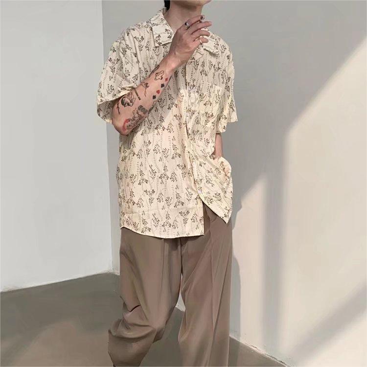 Áo Sơ Mi Nam ngắn Tay Áo, Họa Tiết Hoa, Phong Cách Mùa Hè Hawaii, Áo Sơ Mi Gấu, Kaki / Đen, 184 3