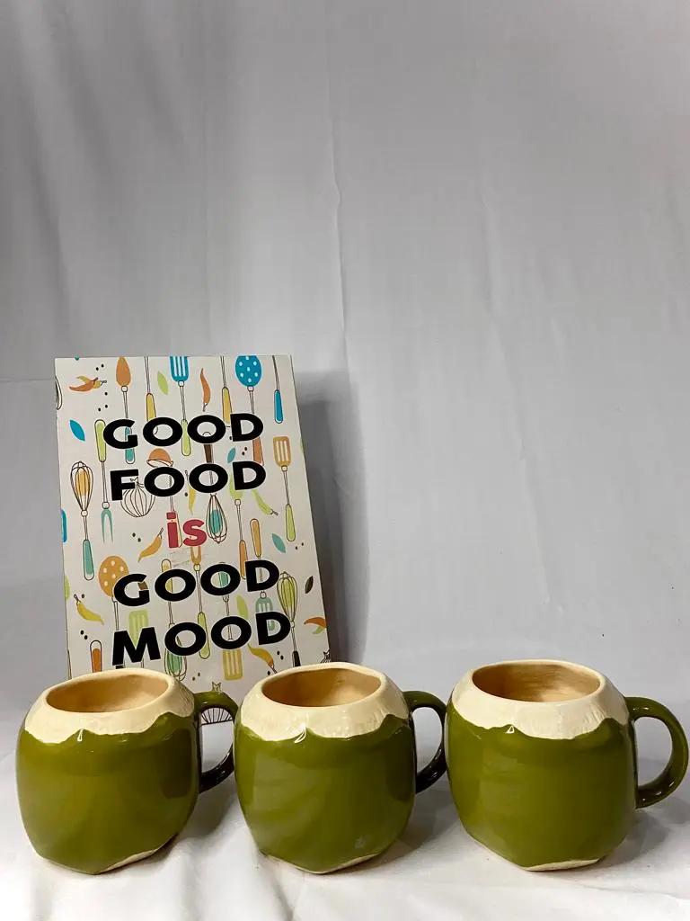 [ READY ] - Cangkir 3 Pasang Motif Kelapa Keramik / Kado Unik / Hampers Cantik / Gelas Lucu / Cangkir Cantik / Set Teko Murah / Cangkir Set / Cangkir Kopi / Cangkir Teh / Souvenir / Parcel