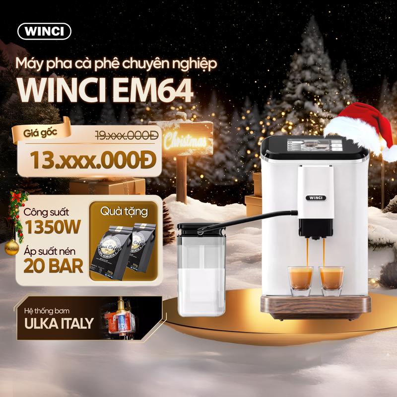 WINCI Máy Pha Cà Phê Winci EM64 Pha Chế tự động Espresso,Capuchino Giá đã bao gồm VAT Tặng 2 gói cà phê 250 Gr Máy Xay Cà Phê Xay Cà Phê combo máy meraki coffee