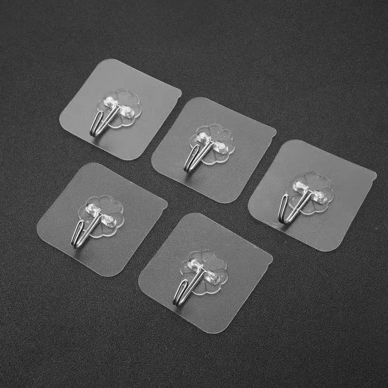 Transparent no punching hook, no trace adhesive hook, bathroom, kitchen, clothes and hats adhesive hook, strong adhesive Organiser