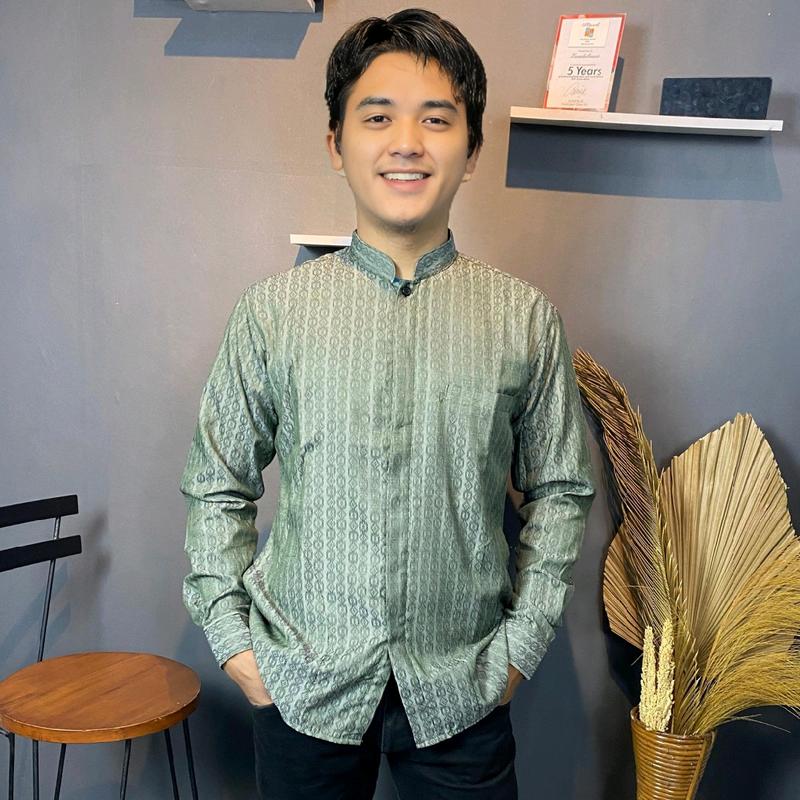 HM - Kemeja koko pria Dewasa lengan panjang Motif salur Batik, Atasan baju lebaran Keren Muslim terbaru 2025.Katun Formal Casual Santai 3