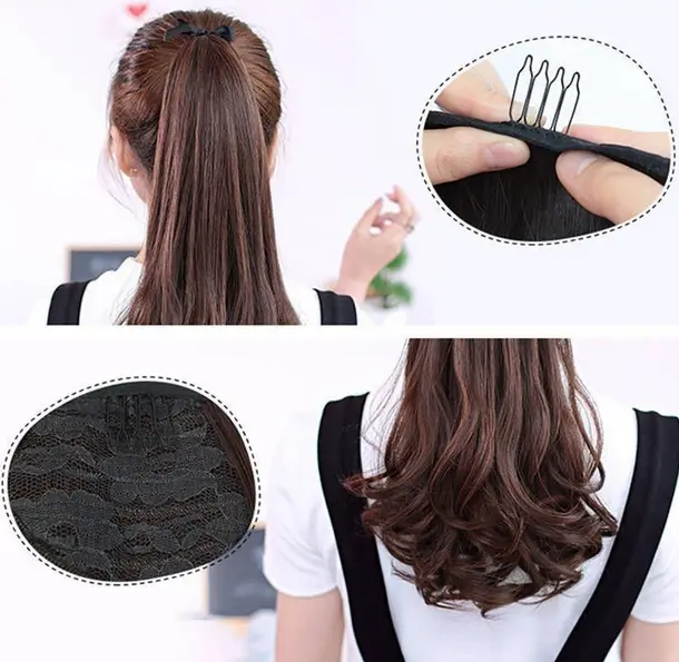 Aksesoris Hair Clip Hairclip Wig Wik Ponytail Korean 38cm 48cm 58 cm Rambut Palsu Sambung Warna Anak Perempuan Wanita Curly Cokelat Muda Cokelat Tua Hitam Black Extension 1