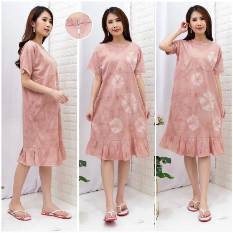 Daster Ruffle Busui Bahan Kaos Adem Warna Pastel 0