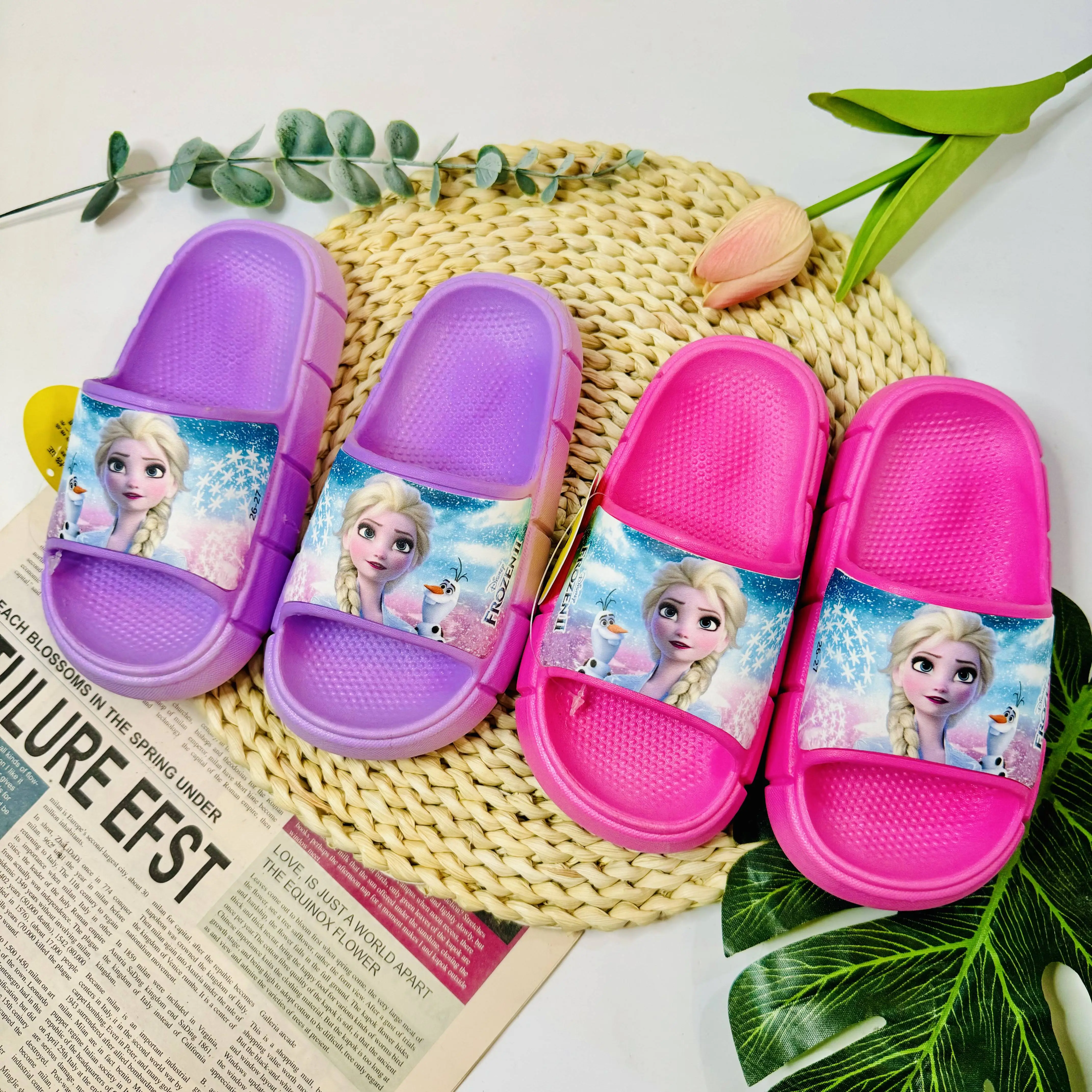 NEW STOCK**K032 Kasut budak Princess frozxn children's slippers/soft bottom parent-child frozen