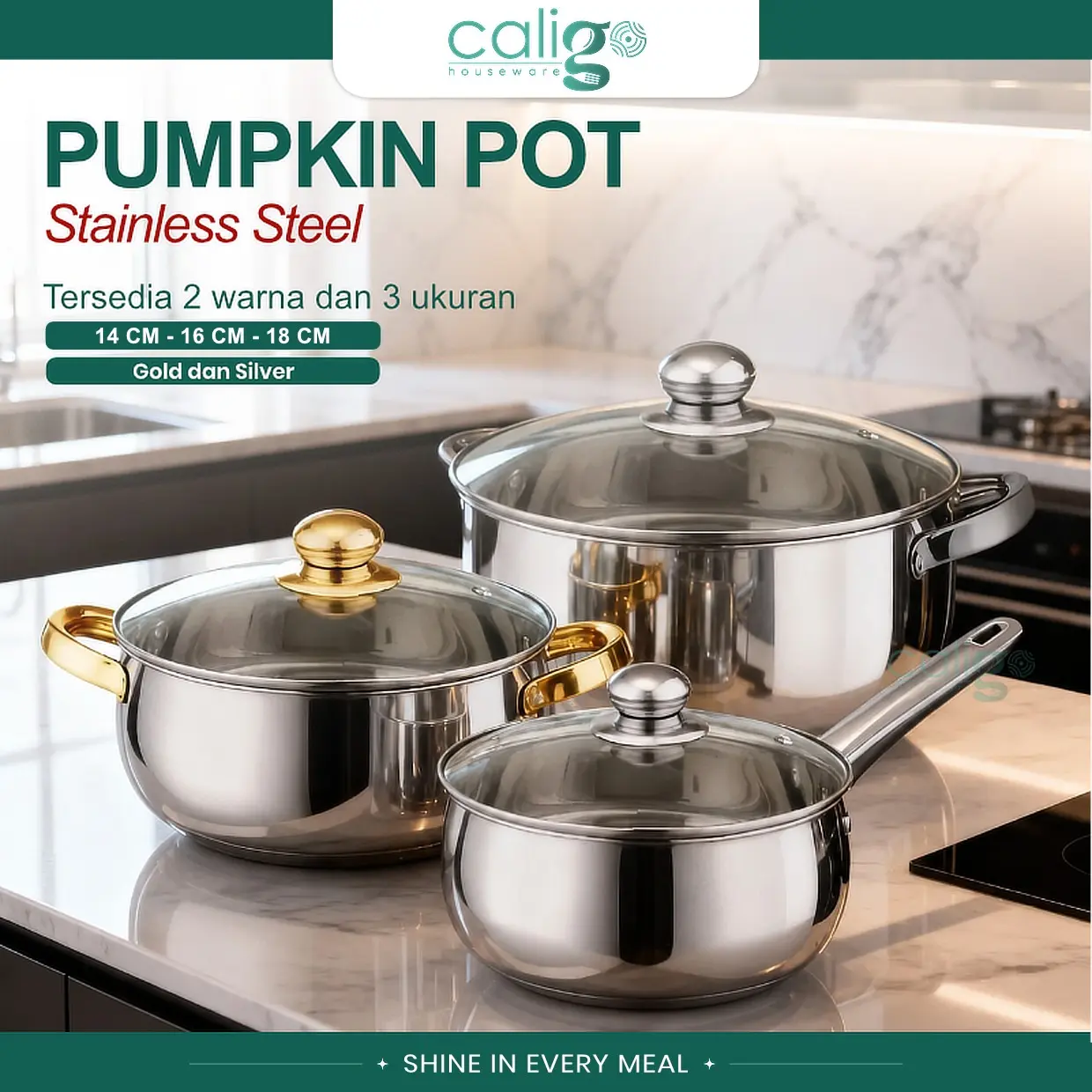 [EXCLUSIVE MBARINIY] Milk Soup Pot Pumpkin Kuah Stainless Steel Bentuk Labu Gold / Silver Panci Anti Karat Aesthetic Korea Serbaguna Multifungsi BOX