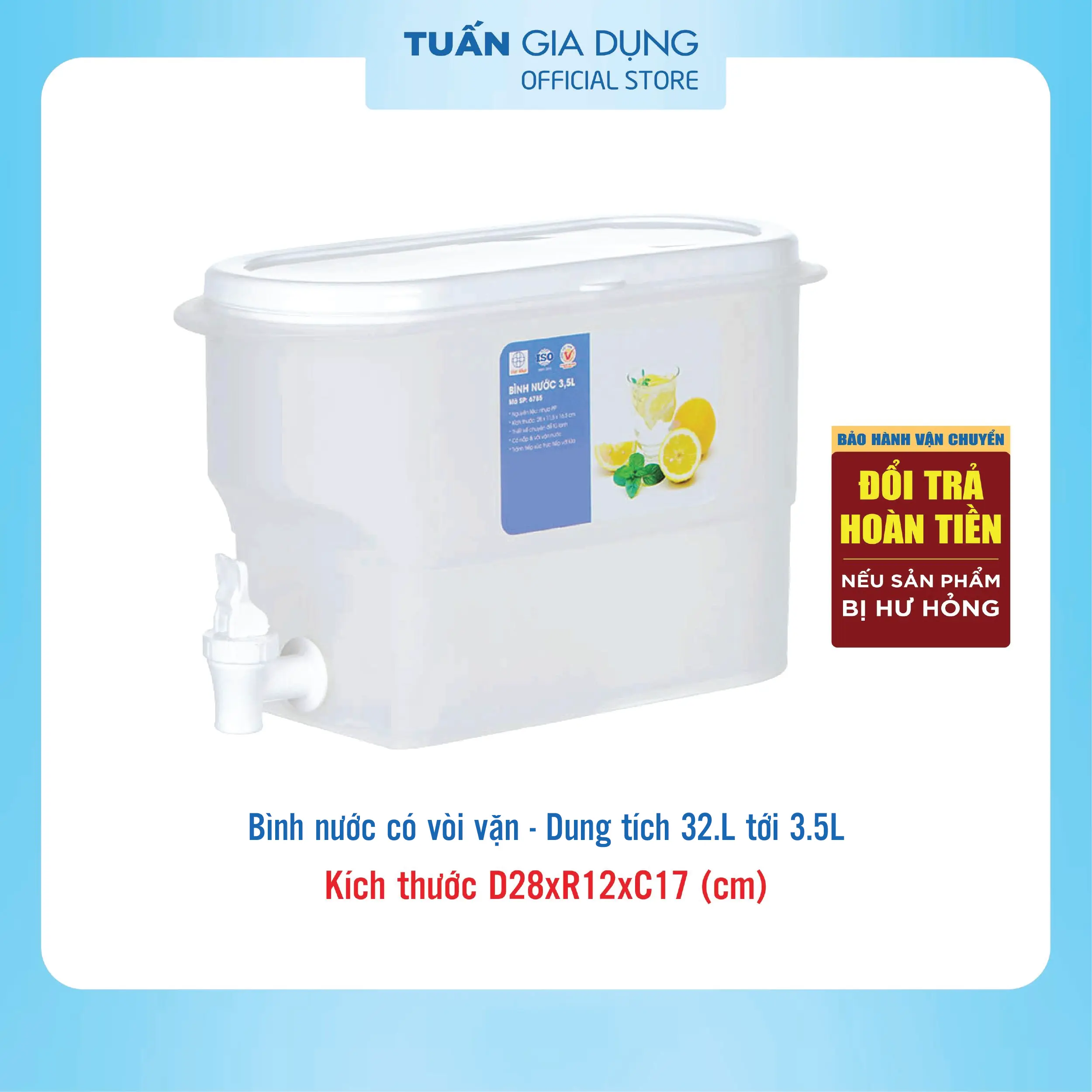 Bình đựng nước có vòi 3.2L tới 3.5L Việt Nhật 6785 để tủ lạnh chịu nhiệt tốt