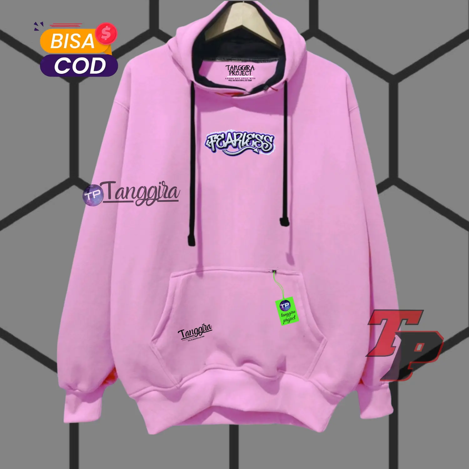 Hoodie Sweater Pria Distro Bahan Katun Fleece Tebal Lengan Panjang Lembut Kota Bandung Hudie Murah Dewasa Terbaru Warna Pink Logo Tanggira Project Bayar Di Tempat Unisex Size M L XL XXL