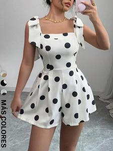 Elegante y sexy, mono de línea A con lunares y cordones, ideal para fiestas y la temporada de graduaciones