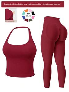 Conjunto de dos piezas para mujer con top corto sin costuras y leggings de cintura alta, conjunto deportivo casual, cómodo y transpirable para yoga, gimnasio, entrenamiento y correr, ropa deportiva para damas para todas las estaciones