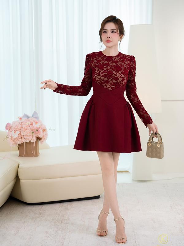   Kiều Linh -Váy Dự Tiệc Thiết Kế Dáng Ngắn KL831 chất liệu Ren Thêu Hoa phối chân váy xinh Chéo Hàn 2 Lớp Lót Giấu Đường May Kĩ 