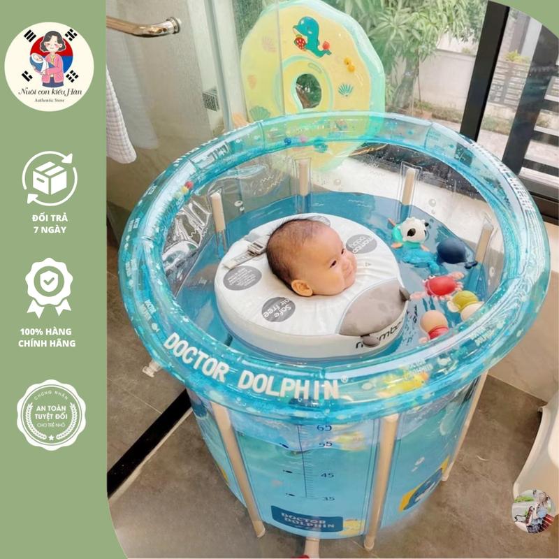 ( TẶNG KÈM PHAO CỔ ) Bể bơi thành cao chính hãng Doctor Dolphin 80x80cm cho bé sơ sinh, hồ bơi đứng đáng yêu