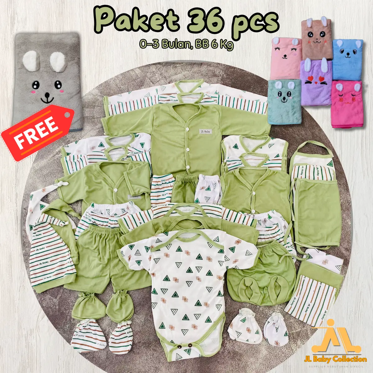 Exclusive (Free Handuk) 36Pcs Paket Lahiran Lengkap Baju Bayi Celana Bayi Baru Lahir, Sartaki, Jumper, Popok Tali, Baby NewBorn Gift Set -Juragan Legok Sarung