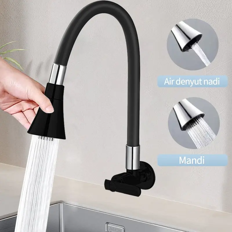 SUS 304 Kran Angsa Tembok Fleksibel Kran Cuci Piring HITAM  Kran Angsa /Kran Dapur/Kran Wastafel 2 Model