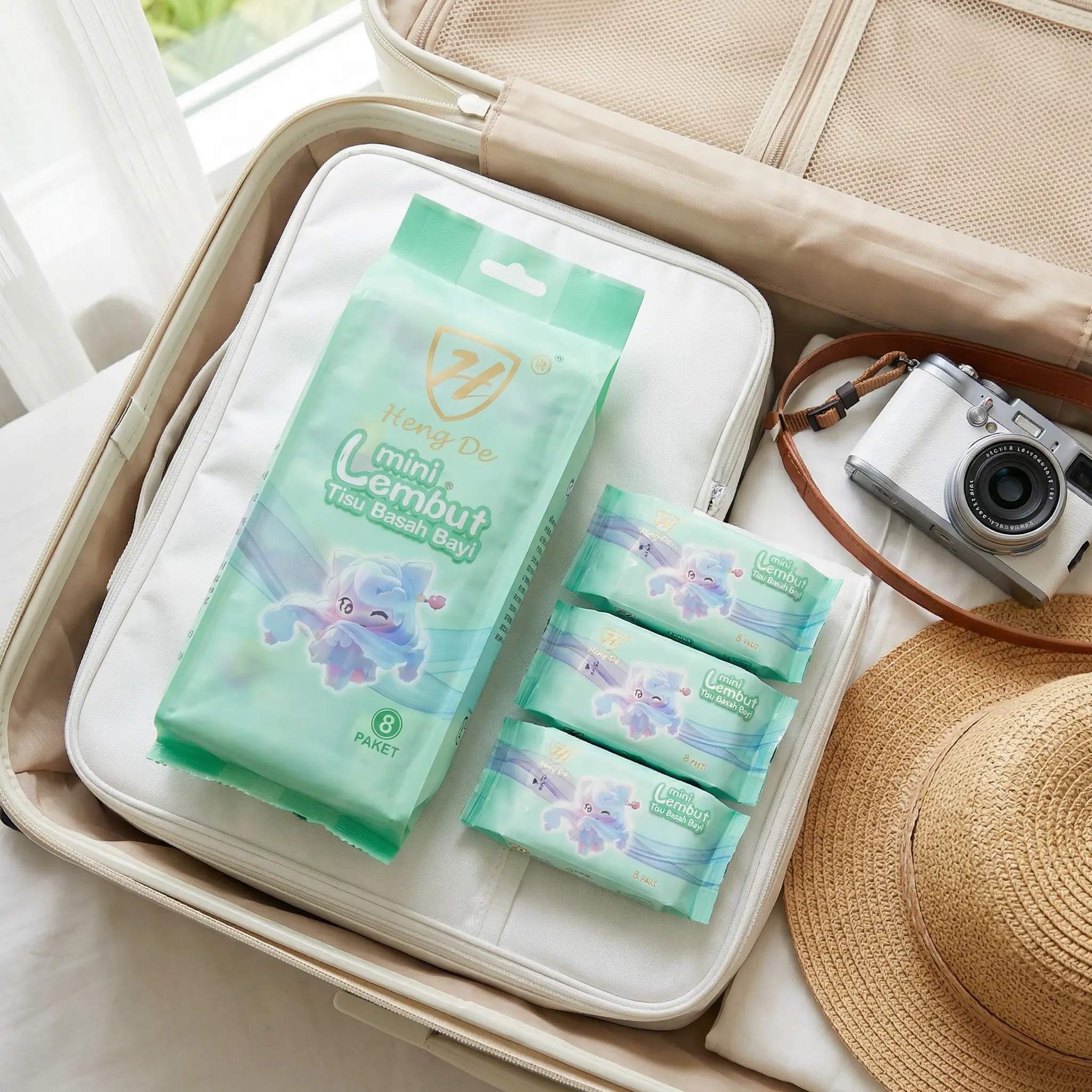 3 PACK Tissu Basah Travel Mini Size, Isi 8 PCS, Tissu Basah Non Alcohol, Non Parfum Dan 100% Pure Water Mudah Dibawa Kemana mana