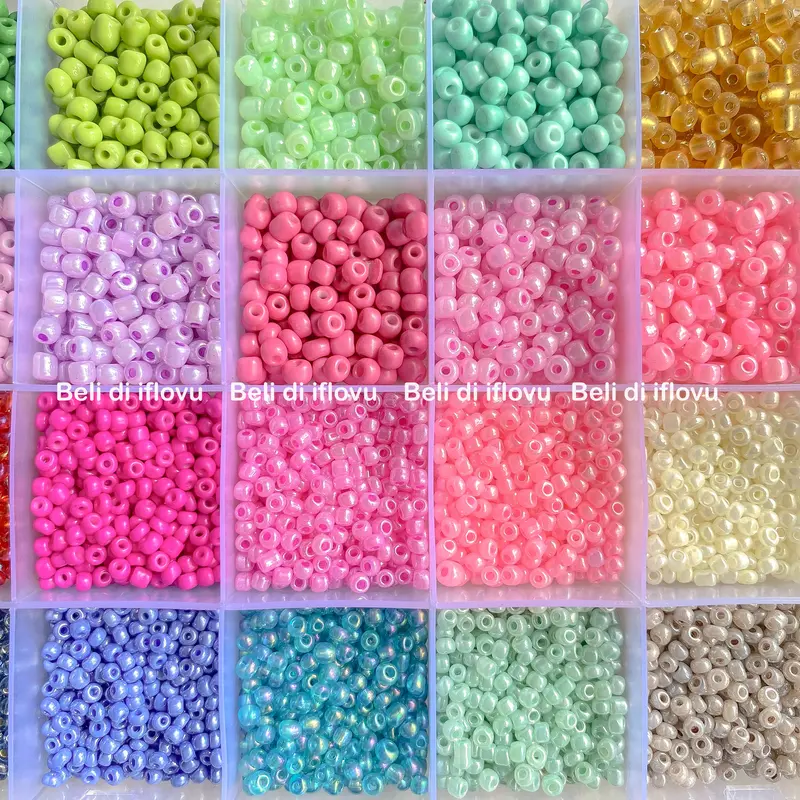 Manik Manik Pasir 1 Box Lengkap + Senar elastis | Mix Ukuran 3mm dan 4mm  DIY Gelang Manik Manik Set 1