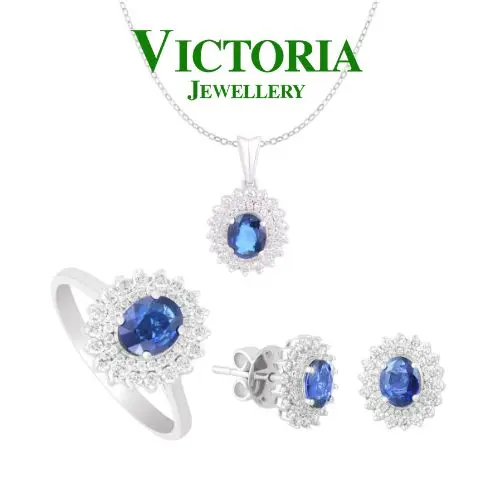 1 Set Perhiasan Berlian Wanita Batu Blue Sapphire VLR1250275 Victoria Jewellery