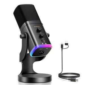 USB／XLR ダイナミックマイク（ゲーミング・ストリーミング用）、RGB付きPCマイク、ミュートボタン搭載、YouTube動画録画向けのデスクトップマイク