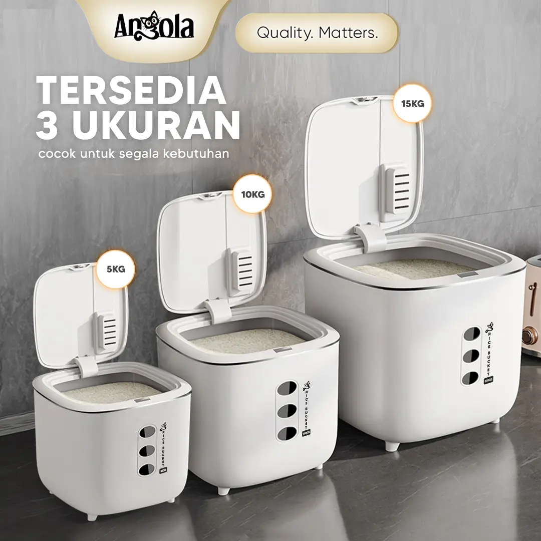 [FREE GELAS TAKAR] ANGOLA Tempat Penyimpanan Beras E60-E62 Rice Bucket / Dispenser Beras Anti Kutu / Dispenser Beras Silikon