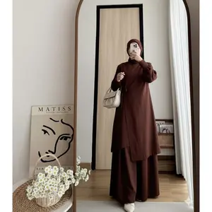 Daily set wear Muslimah Model terbaru 2026 Samira one set Matt Katun Premium Setelan wanita Atasan Long Tunik Plus Celana Fashion Remaja Korean OOTD