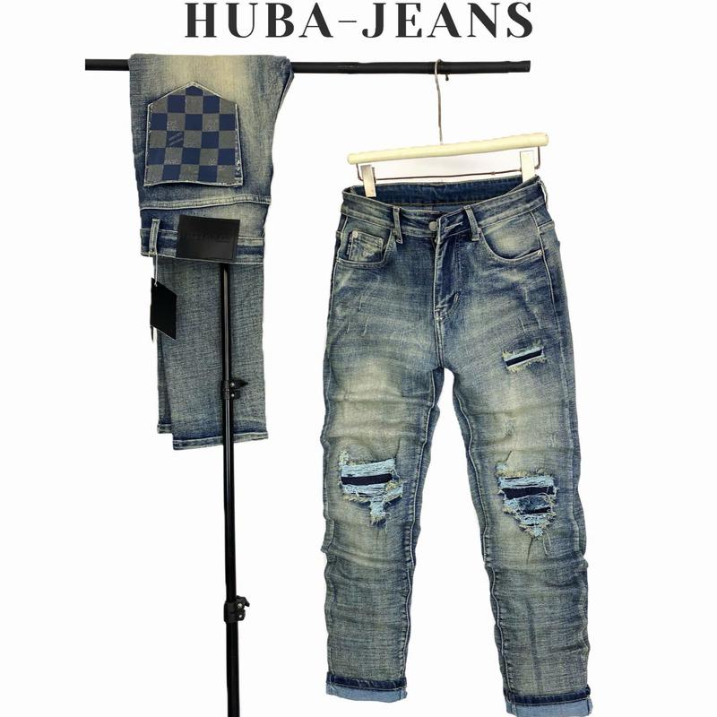  Quần jeans nam HUBA-JEANS wash thời trang rách Menswear Pants Denim Có Túi quầntàntật quần purple quần biker 