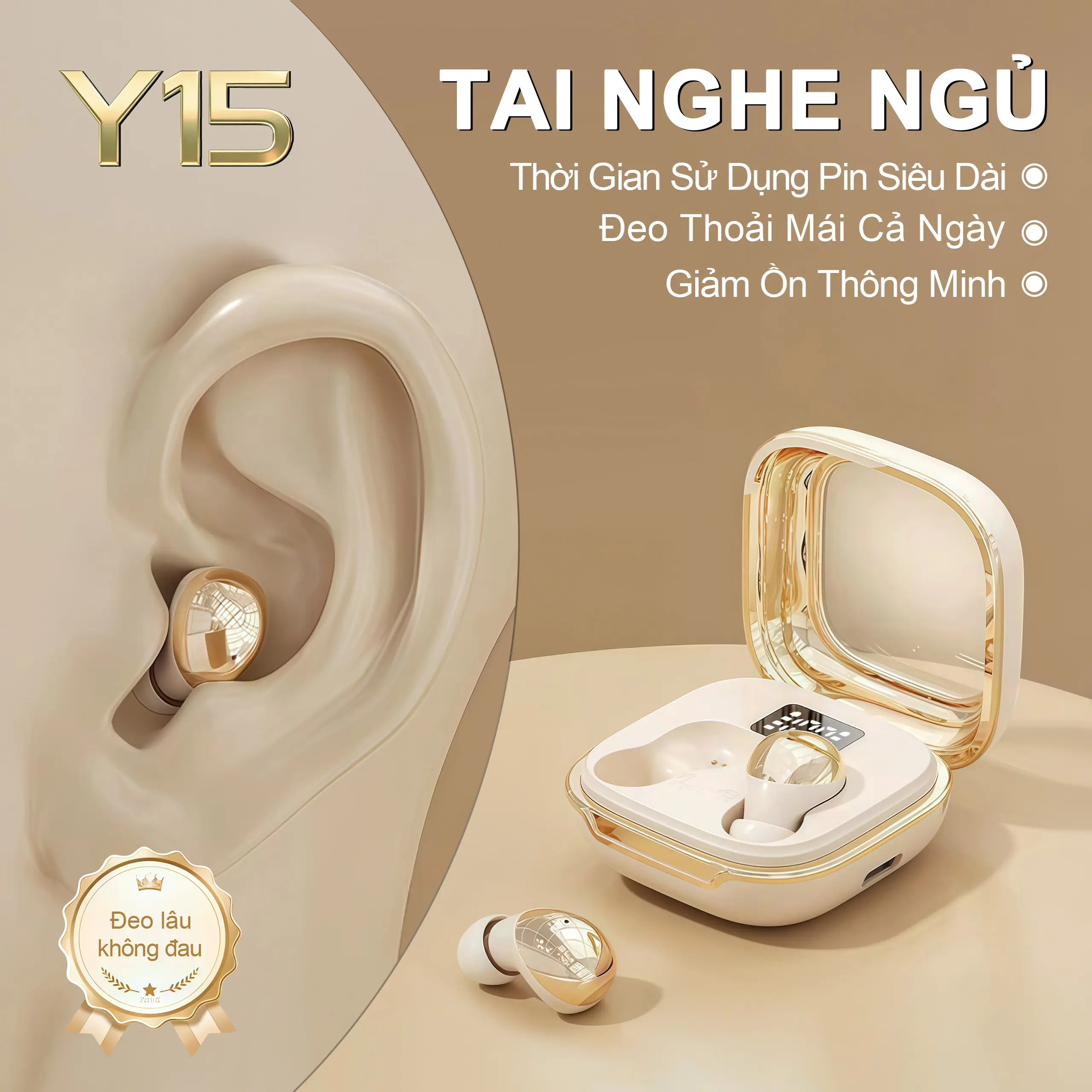 Y15 Tai nghe ngủ vỏ kim loại cao cấp 1 Nhãn dán hoạt hình+1 Bao tay chơi game+1 Dây buộc, Âm thanh nổi cấp độ HiFi, Siêu mỏng nhẹ - Đeo như không đeo, Chống nước IPX5, Giảm tiếng ồn ENC, Với iPhone và Android