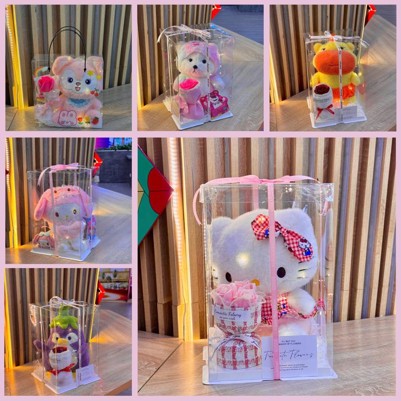 Sét quà tặng gấu bông. quà tặng gấu bông đựng trong hộp mika trong suốt .gáu bông quà tặng noel