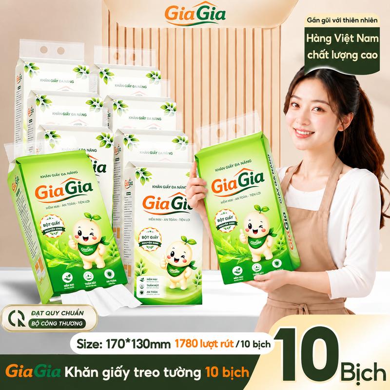 [XẢ KHO] THÙNG KHĂN GIẤY RÚT ĐÁY MINO GIAGIA COMBO 5 Bịch/10 Bịch – 178 Lượt Rút – Bao Bì Ngẫu Nhiên, Bột Giấy Nguyên Sinh, Mềm Mại – Thấm Hút Tốt – An Toàn Cho Da, Treo Tường Gọn Sạch, Đạt Quy Chuẩn Bộ Công Thương GG86